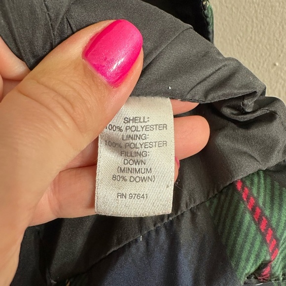 J. Jill Women’s Vest Medium Puffer Green Tartan Plaid Down Snap Up Insulated - Picture 6 of 6